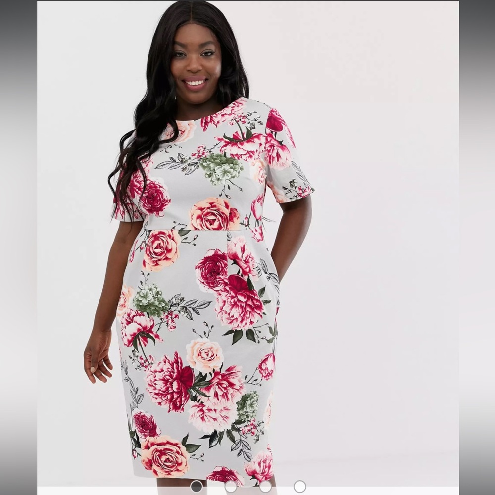 ASOS Curve Floral Print Midi Dress with Pockets